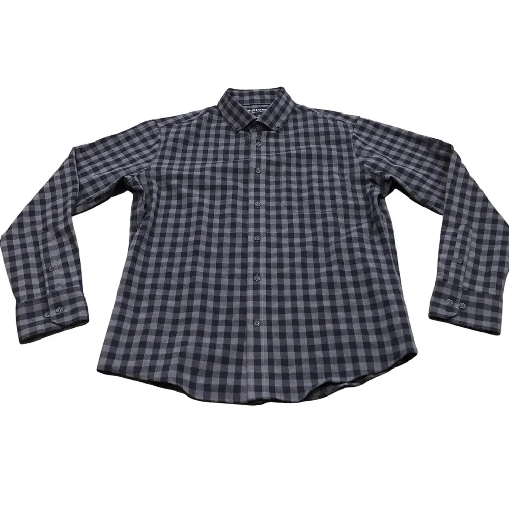 MIZZEN+MAIN  Men's City Flannel‎ Shirt Gingham Check Blue Button Down Classic
